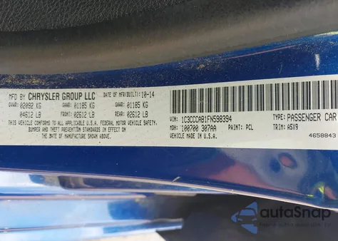 2015 Chrysler 200 Limited z USA, uszkodzony, nr VIN 1C3CCCAB1FN598394